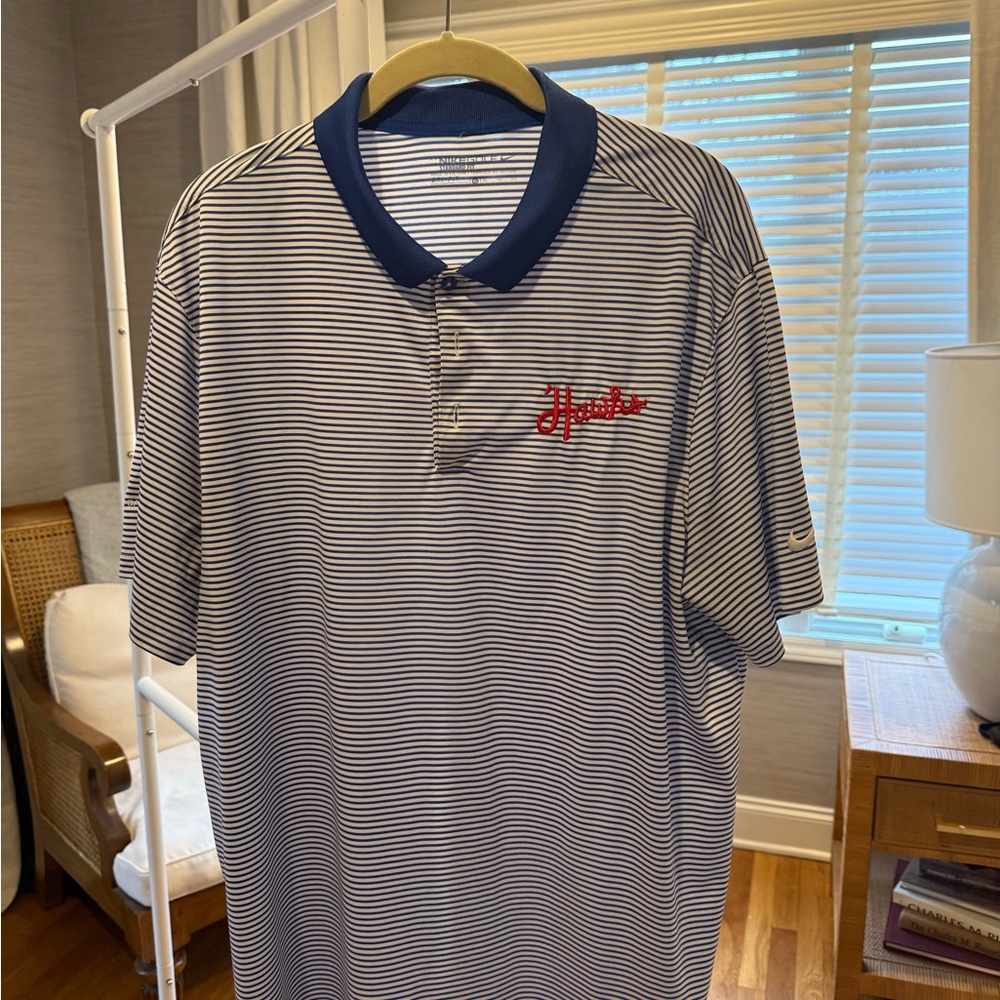 Nike Jayhawks Striped Blue and White Polo Shirt